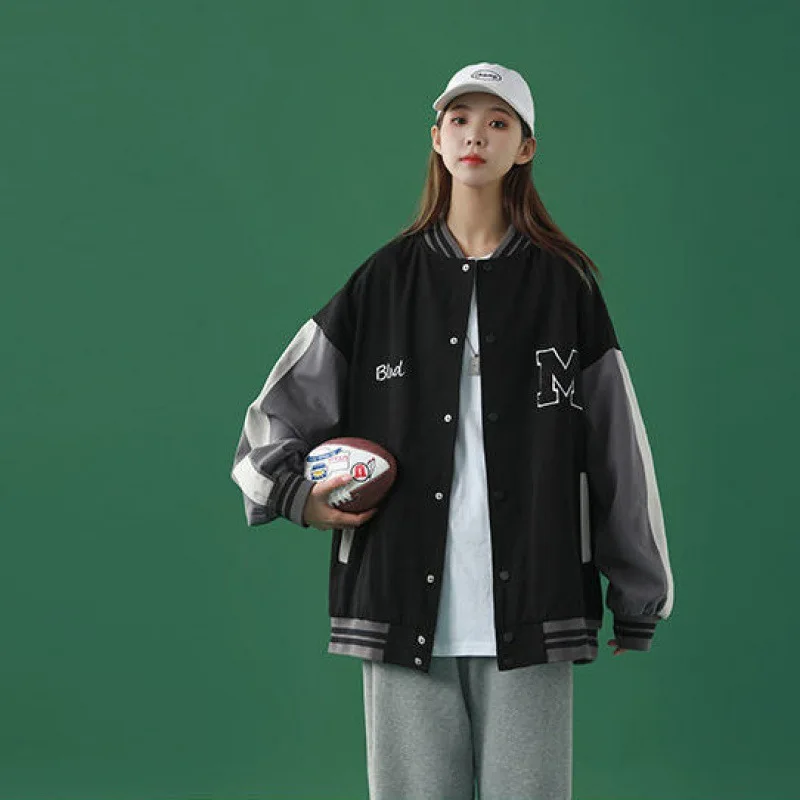 

2021 Autumn Bomber Jacket Women Plus Size Harajuku Sweet Streetwear Clothing Single Breasted Baseball Stripe Coat Casual Outwear