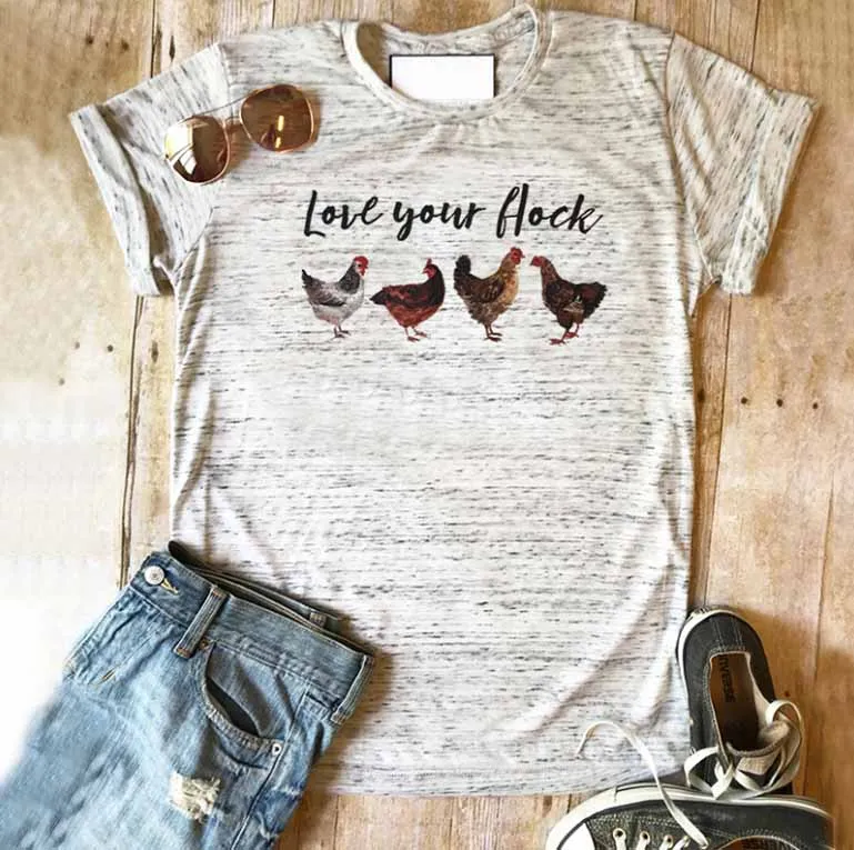 Футболка с изображением курицы Love your flock, топы, футболка с изображением фермы, футболки с графическим принтом,, женский топ размера плюс, футболка с принтом розы, Одежда harajuku для девочек