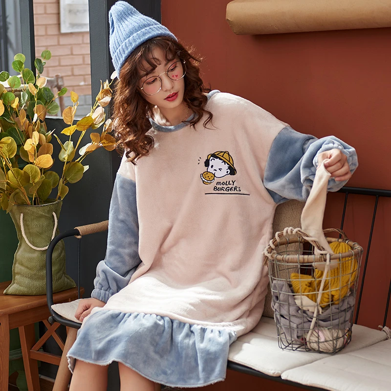 Милая Ночная рубашка 2019 фланелевая зимняя теплая женская ночная в стиле пэчворк