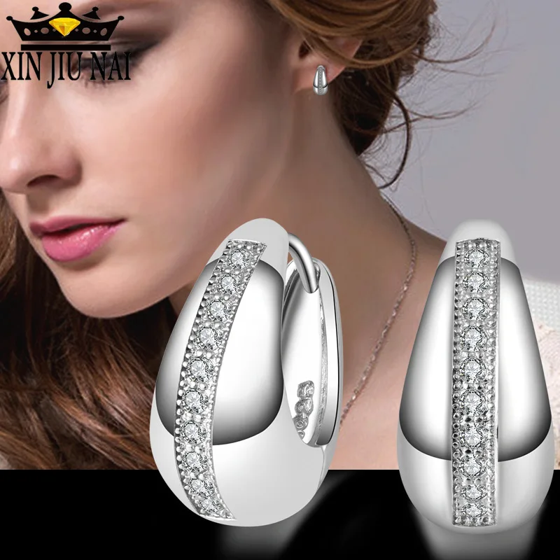 Серьги с инкрустацией из натурального циркония 925 пробы блестящие серьги