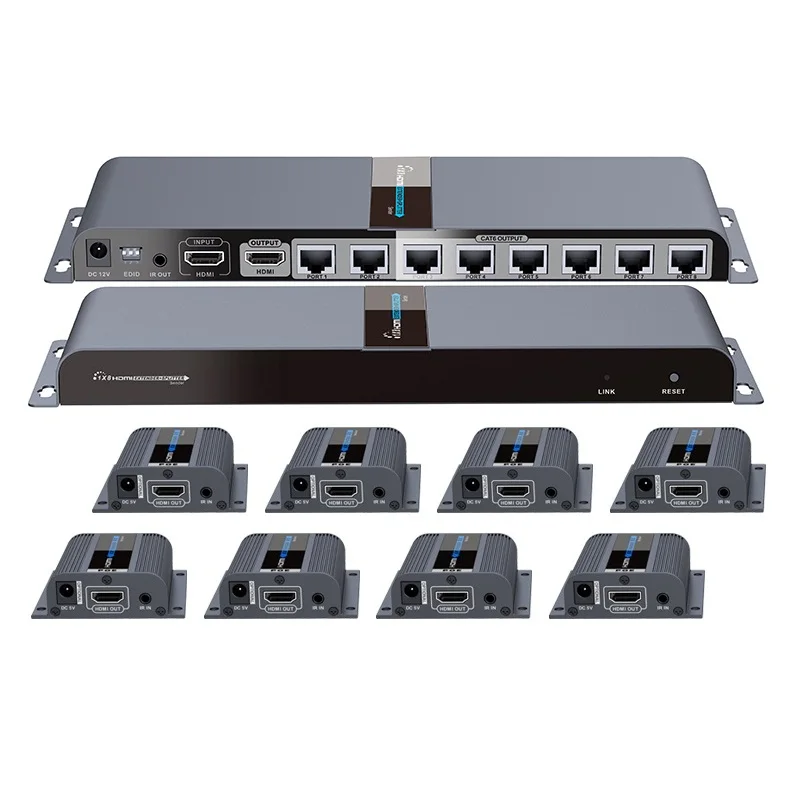 LKV718Pro 8-портовый HDMI-совместимый удлинитель 1080P до 40 м 1x8 1 передатчик 8 приемников с