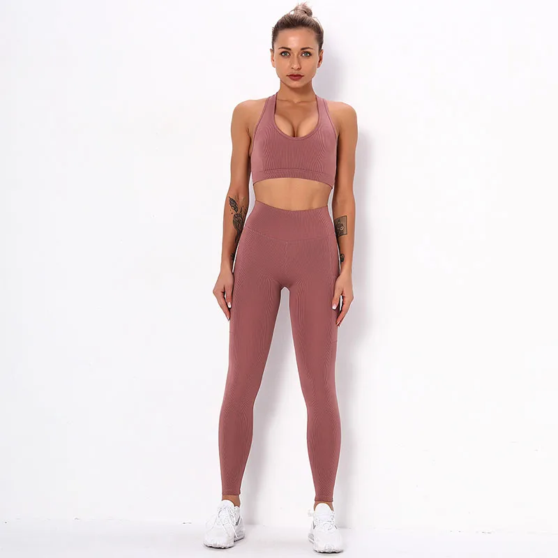 

Yoga Sets Women Fitness Back Cross Bra Push Up Pocket Leggings Sports Joggings Workout Athletics Gym Quick Dry Tracksuit