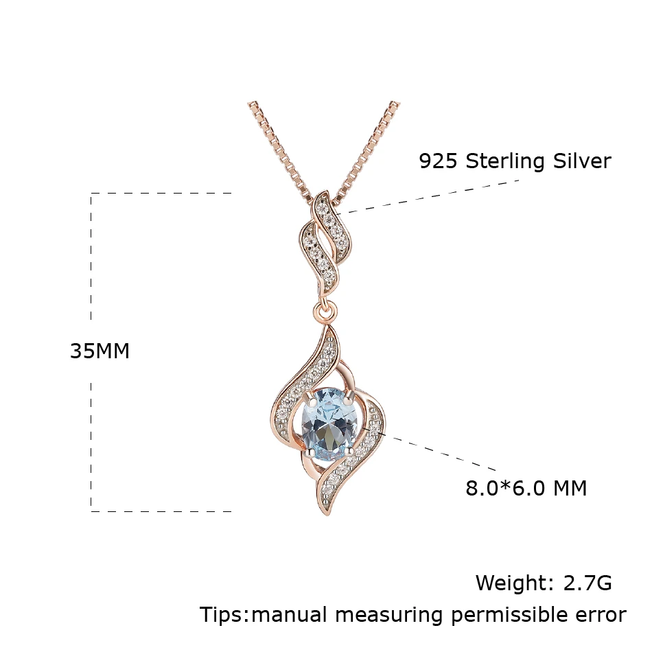 

Sky Blue Topaz Rose Gold Plated Pendants 925 Sterling Silver Created Gemstone Anniversary Gifts For Women Classic Fine Jewelry