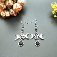triple moon earrings gothic witch wiccan pagan jewelry goddess alternative crescent full new women gift fashion delicacy
