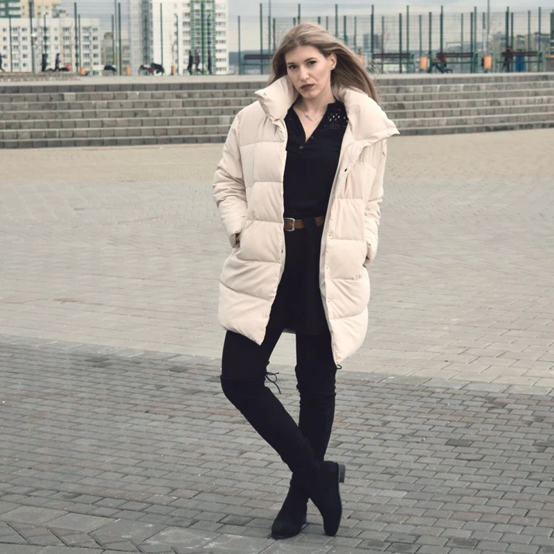 

Winter Hooded added Jacket Women New Long Sleeve Solid Color Warm Loose Long Puffer Jackets Parkas Coat