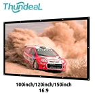 Экран ThundeaL для проектора, 16:9, 100, 120, 150 дюймов, белый экран-занавеска, 3D 4K пленка, портативный настенный проекционный экран