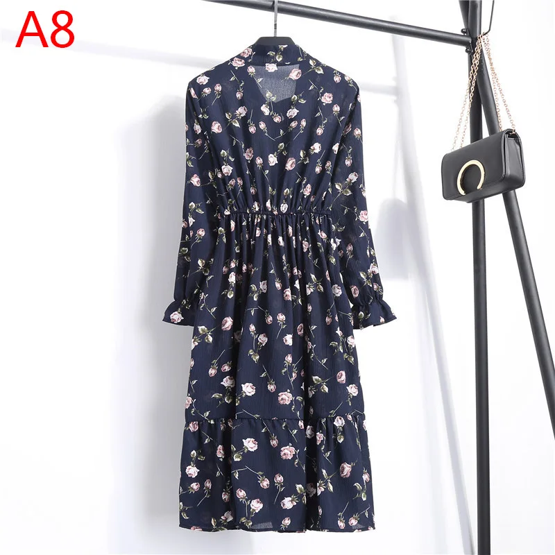 Корейская черная рубашка Vestidos для офиса в горошек, винтажные осенние платья, Женское зимнее платье, миди платье с цветочным рисунком и длинным рукавом для женщин