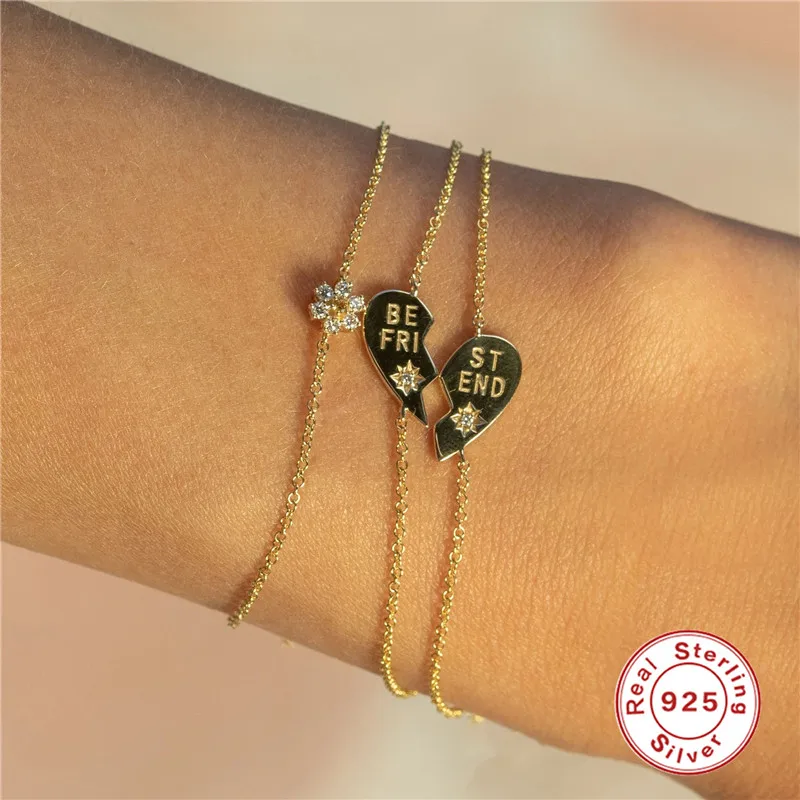 

AIDE 925 стерлингового серебра браслет для женщин пара Творческий Винтаж Сердце с надписью Best Friend цепи браслеты на день рождения украшения для ...