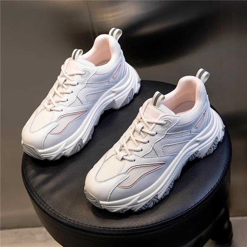 

Genuien Leather Summer Shoes Women Platform Sneakers White Shoes for Spring 2021 Student Sport Sneakers On Platform Heel