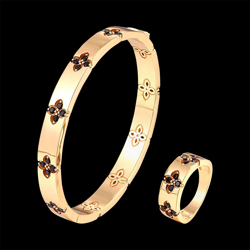 

Fateama Simple Brand Bangle and Ring Women's Jewelry Set made different colors of zircon flower shape classic Accessories gift