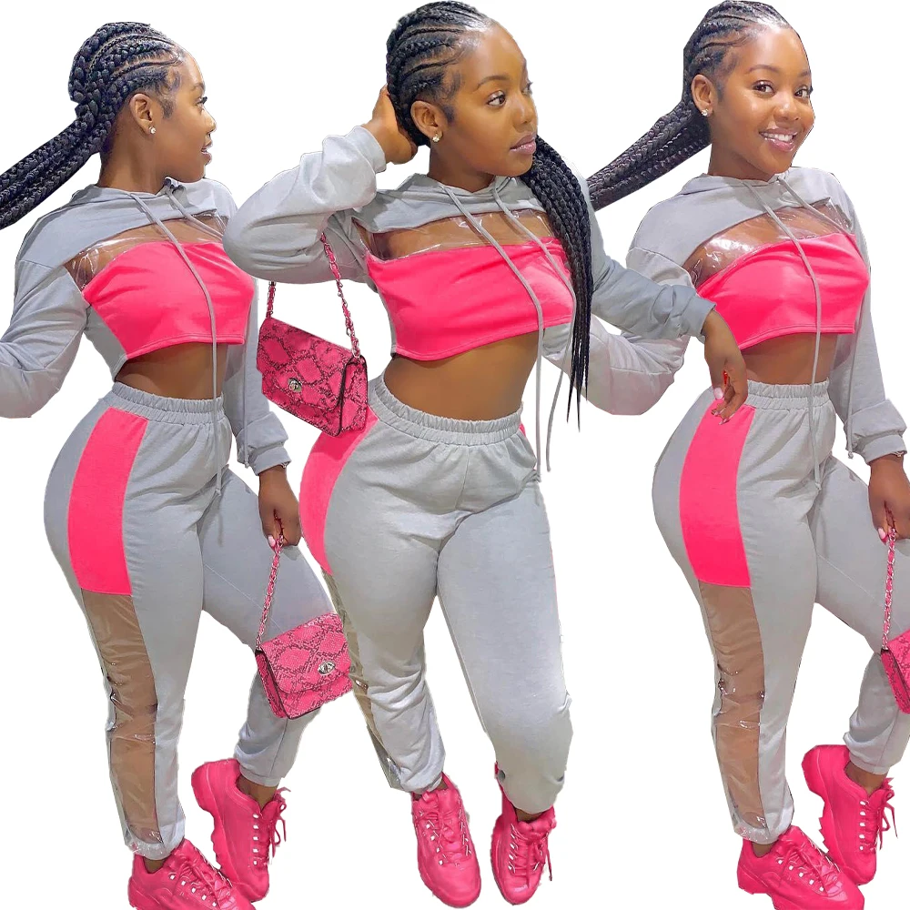Autumn Winter Women Set Hooded Tracksuits Full Sleeve Crop Top Pants Suit Two Piece Sporty Night Club Outfits DN8333 |