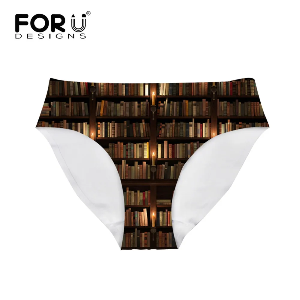 

FORUDESIGNS Women Panties Vintage Bookshelf Design Brand 1/3pcs/set Female Underwear Ultra-Thin Breathable Lady Mid-waist Briefs