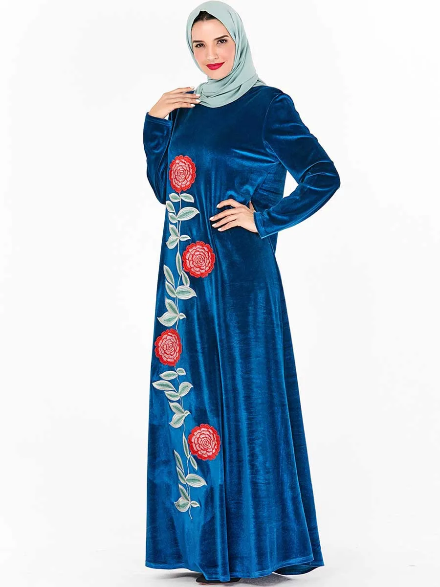 Abaya Musim Платье женское макси с цветочным рисунком женская одежда длинным рукавом