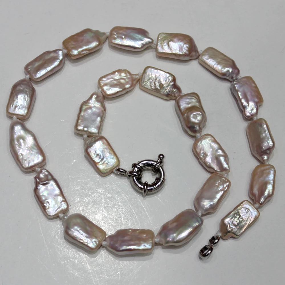 

Natural pink fresh water pearl necklace rectangular 9x15mm 17INCH