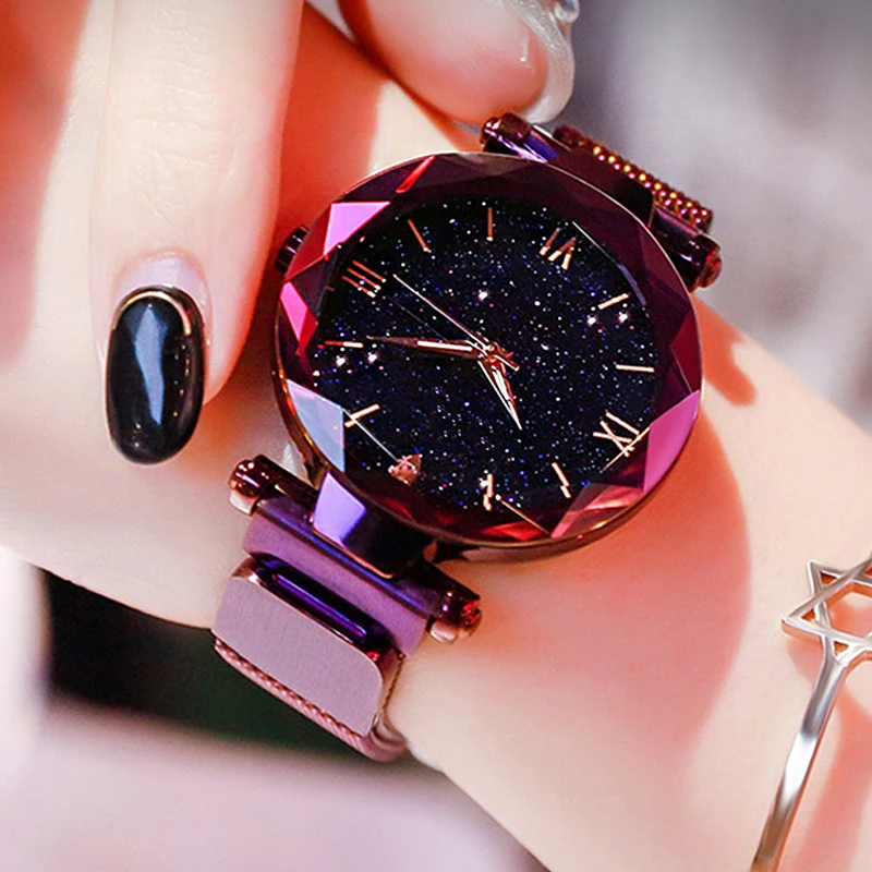2020newReloj Mujer Роскошные Звездное небо женские часы с магнитной сеткой ремешок