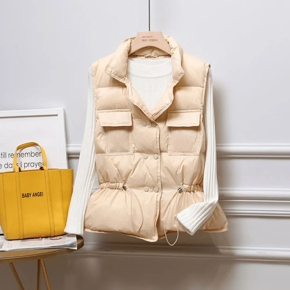 Padded Vest Women Winter Sleeveless bright down jacket Oversized quilted Coat Stand Collar Cardigan Drawstring Outerwear Chic |