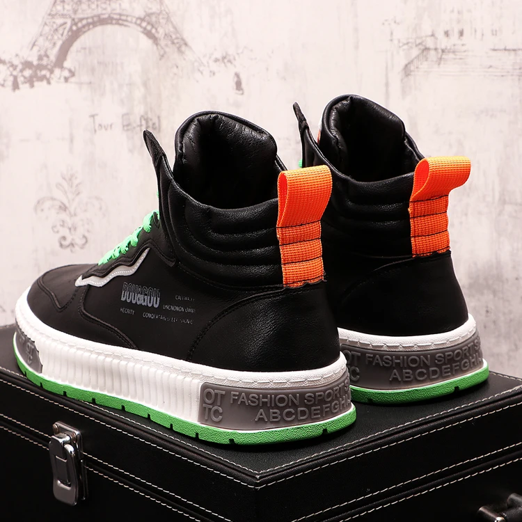 

Korean Trend High Top Plank Shoes Leather Flats Hip Hop Men Sneakers Trainers Ankle Boots