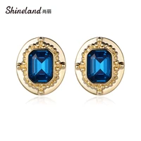 shineland statement earrings 2021 blue geometric stud earrings for women crystal luxury wedding rhinestone jewelry high quality