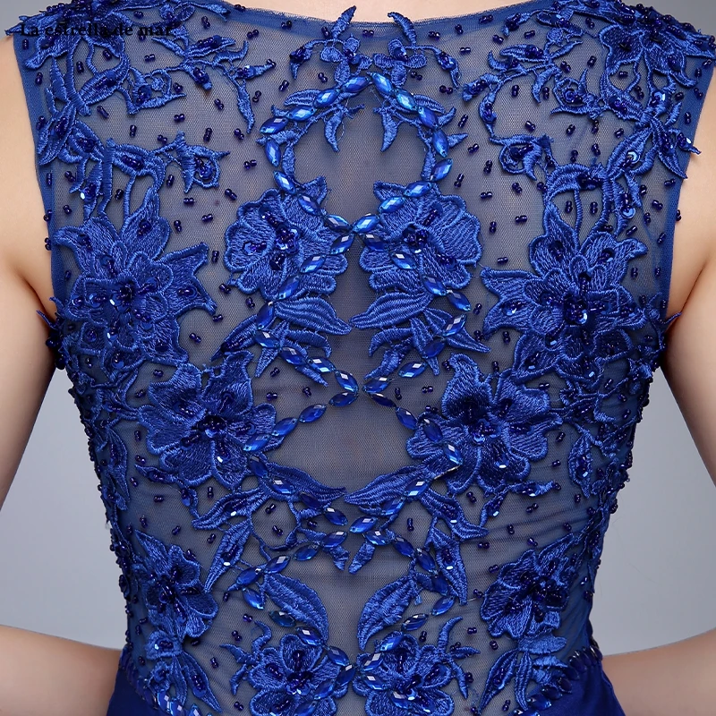 

Royal blue mermaid prom dress Sweep Train V neck lace satin vestido de graduacion legant robe gala simple