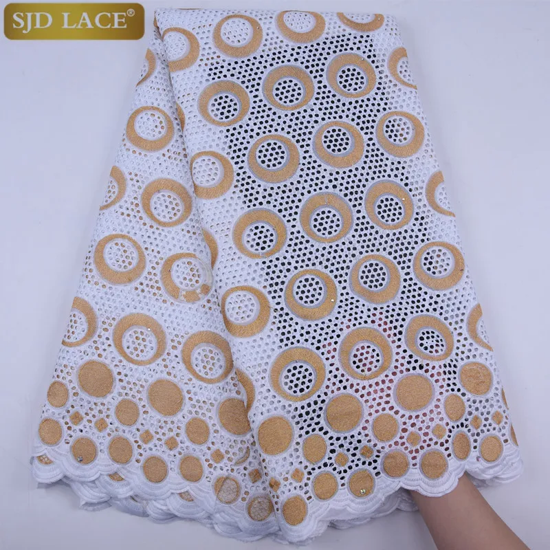 100% хлопок Дубай Африканский стиль кружевной ткани с камнями для свадебных