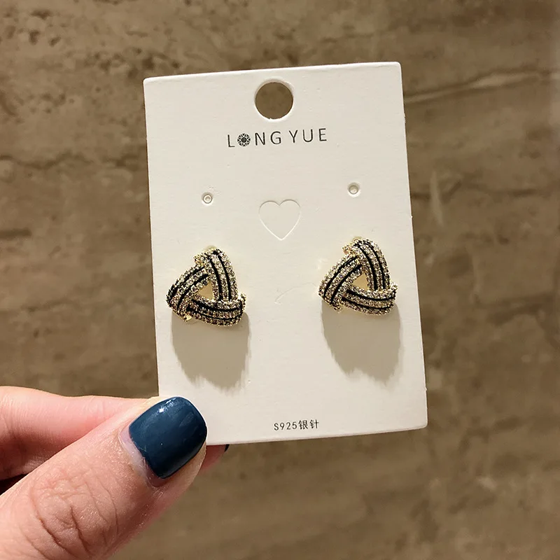 

Concise Geometry Ear Nail S925 Silver Needle Earrings Temperament Personality Eardrop All-match Micro Insert Earring