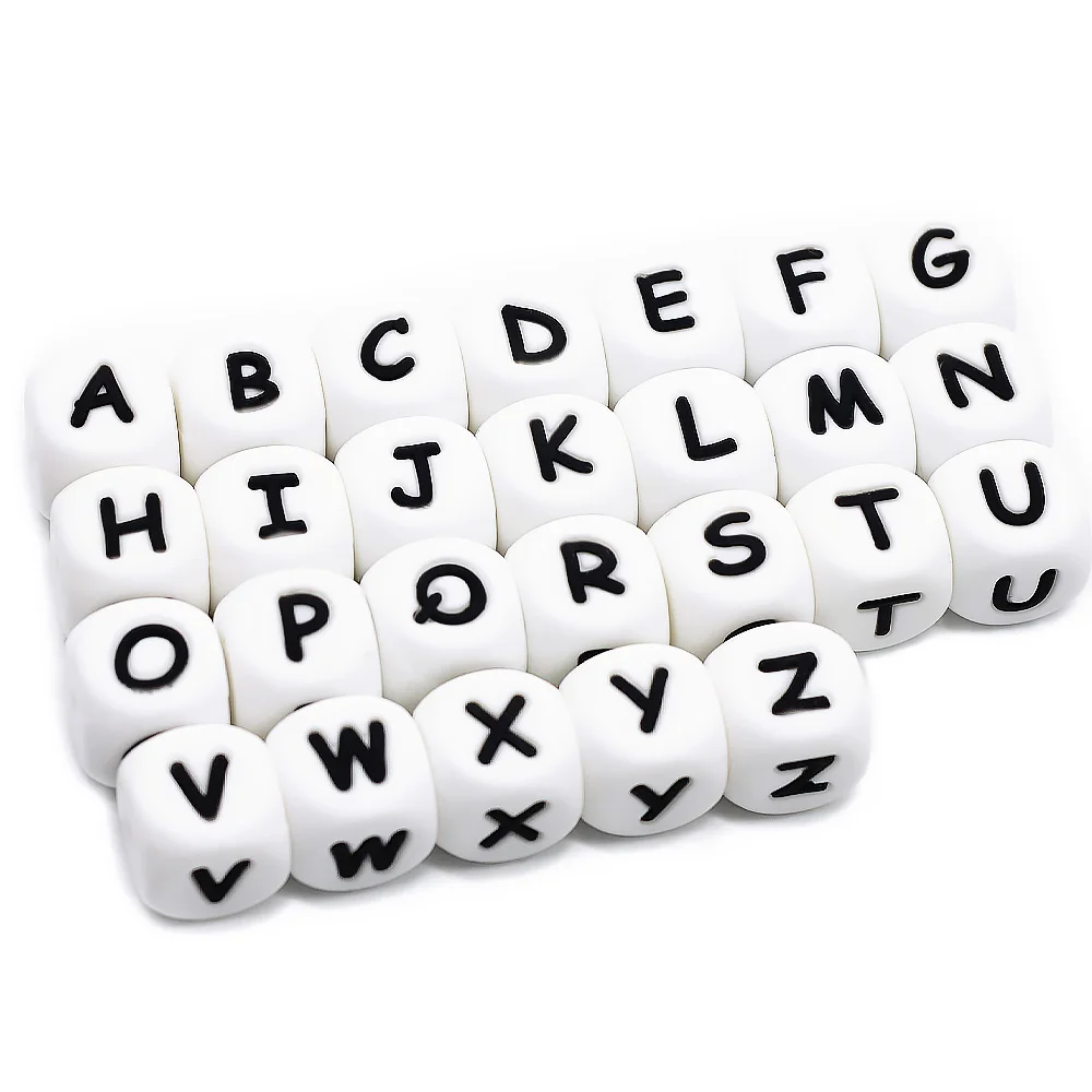 

Cute-idea 1000pcs 12mm English Alphabet Silicone Letter Bead Rodent DIY Baby Teether Toy Necklace Food Grade Silicone Beads