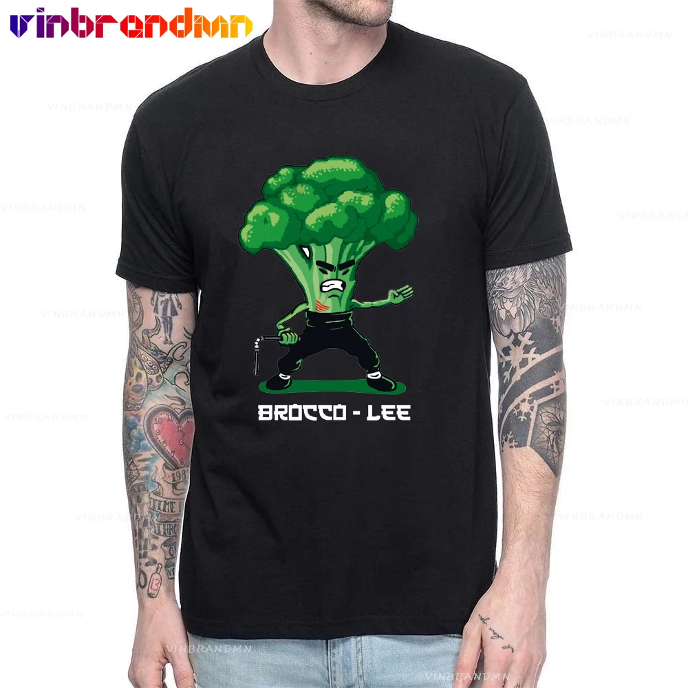 

Novelty Brocco Lee T shirt men Funny Vegetable with Nunchucks T-shirt Porady Kung Fu Brucee Lee T shirt Jeet Kune Do tee shirt