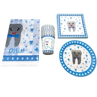 61pclot kids favors blue first tooth theme napkins happy baby shower decoration tableware tablecloth birthday party cups plates