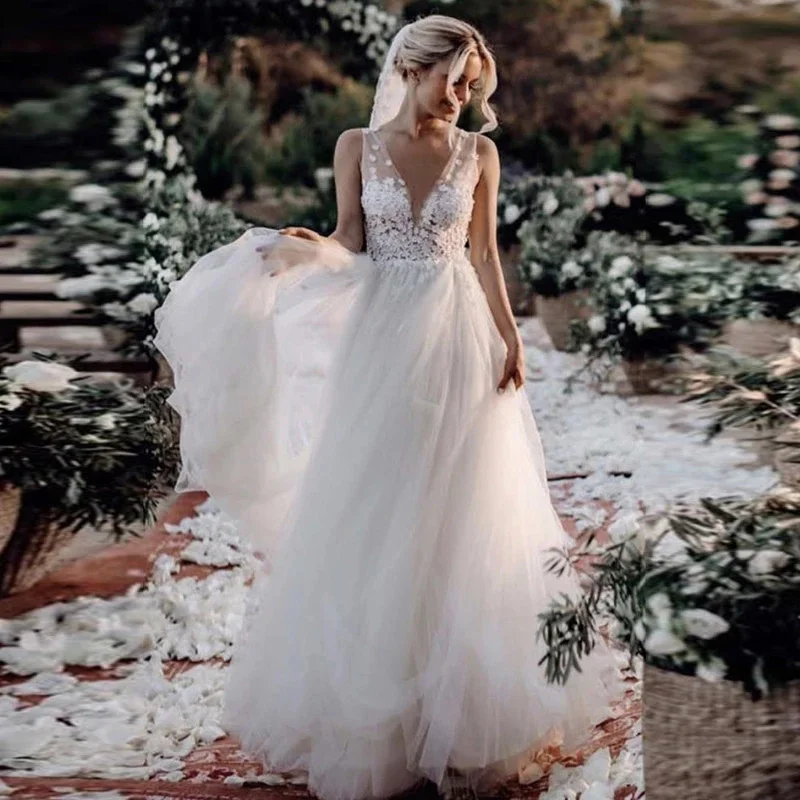 Белые свадебные платья цвета слоновой кости 2020 А силуэт v образный вырез