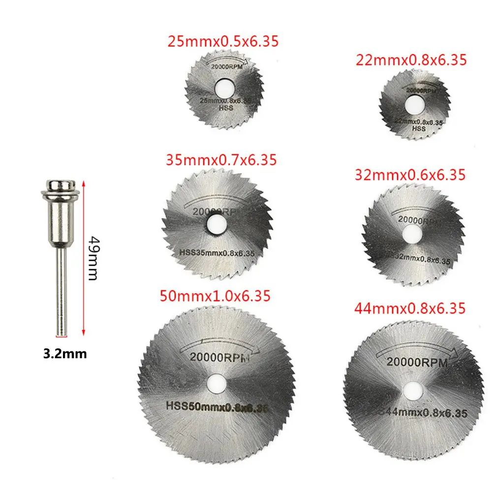 

7pcs set Mini HSS Circular Saw Blade Rotary Tool For Metal Cutter Power Tool Set Wood Cutting Discs Drill Mandrel Cutoff