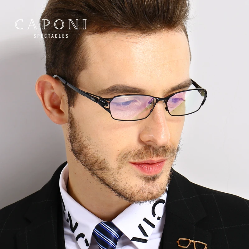 Мужские классические очки CAPONI квадратные из титана компьютерные оптические для