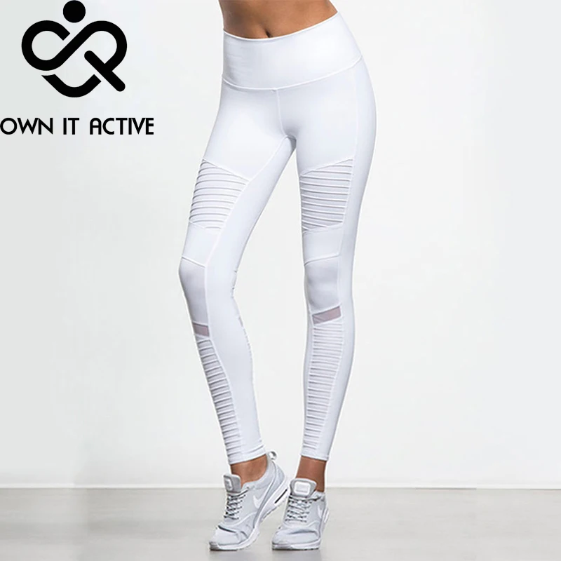 Женские штаны для йоги с эластичным поясом и сетчатыми вставками мотобрюки