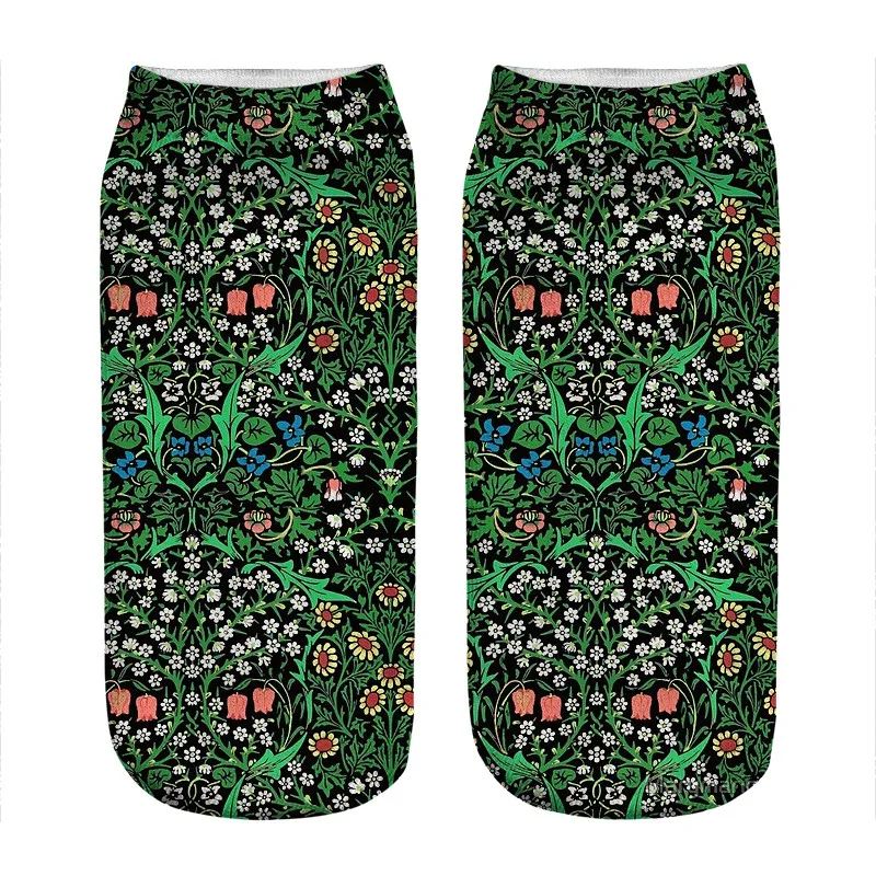 

Women's socks kawaii Floral Black Background Printed Socks Woman harajuku Happy Funny Novelty cute girl gift Socks for women