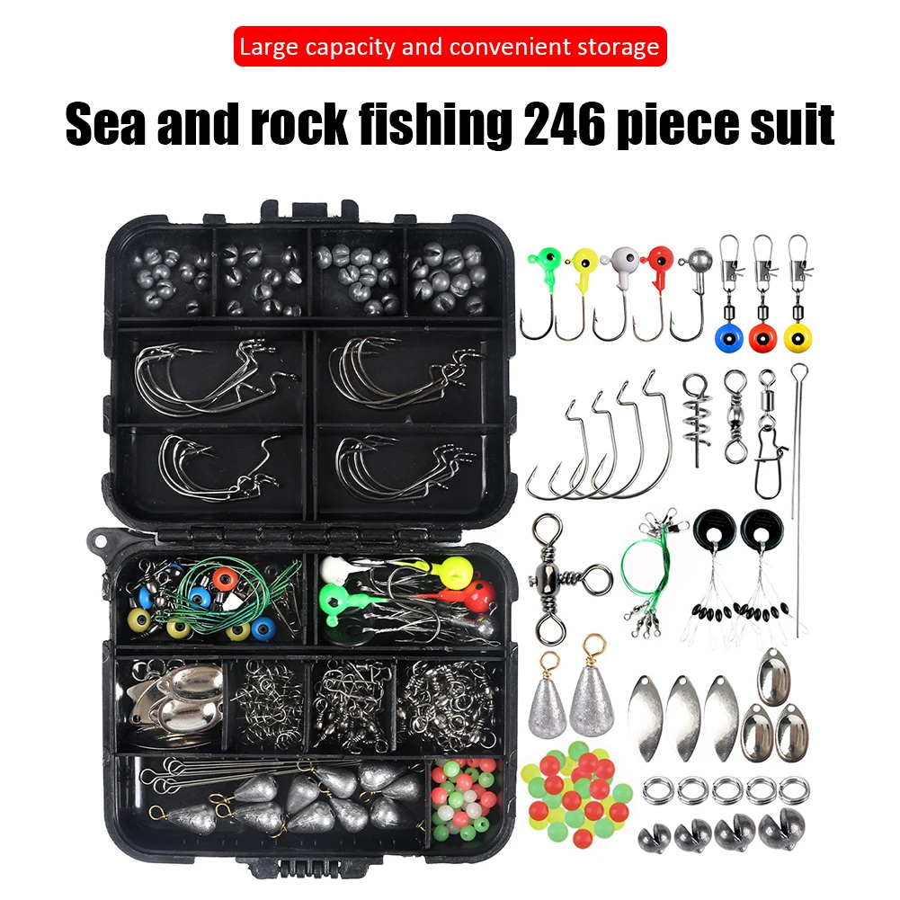 

246 шт./коркор. рыболовные снасти, коробка, набор аксессуаров с крючками, вес грузила, для ловли карпа, приманка, зимние аксессуары