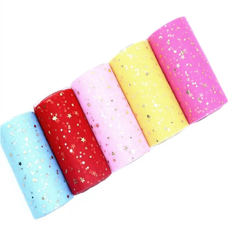 25 ярдов Золотая Звезда Луна Тюль блесток ткань для детского душа Свадебные