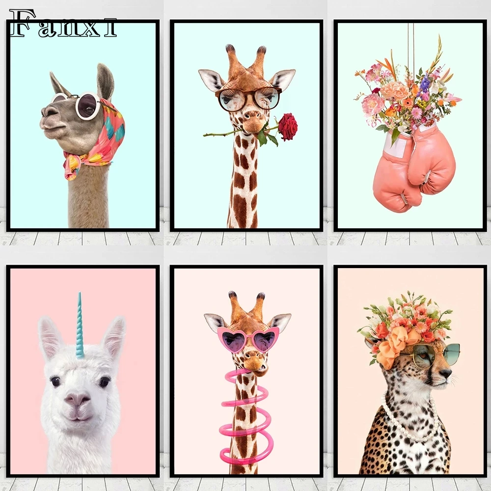 

Милые забавные животные цветок Жираф Картина на холсте постеры и принты настенное искусство для гостиной домашний декор живопись