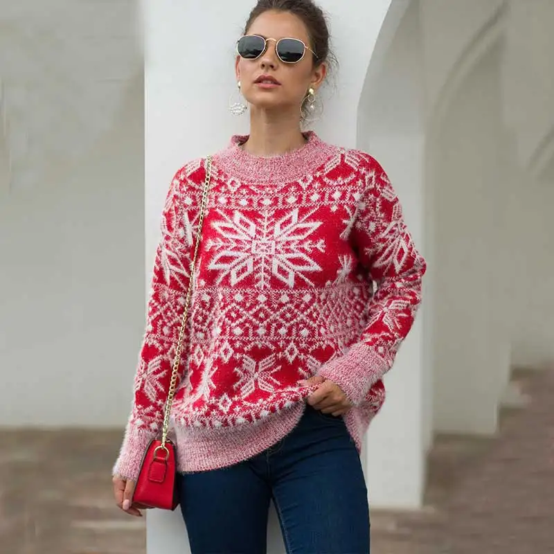 2021 Winter Christmas Sweaters Women Thick Xmas Sweater New Year Knitting Pullovers Female Warm Knitted Ladies | Женская одежда