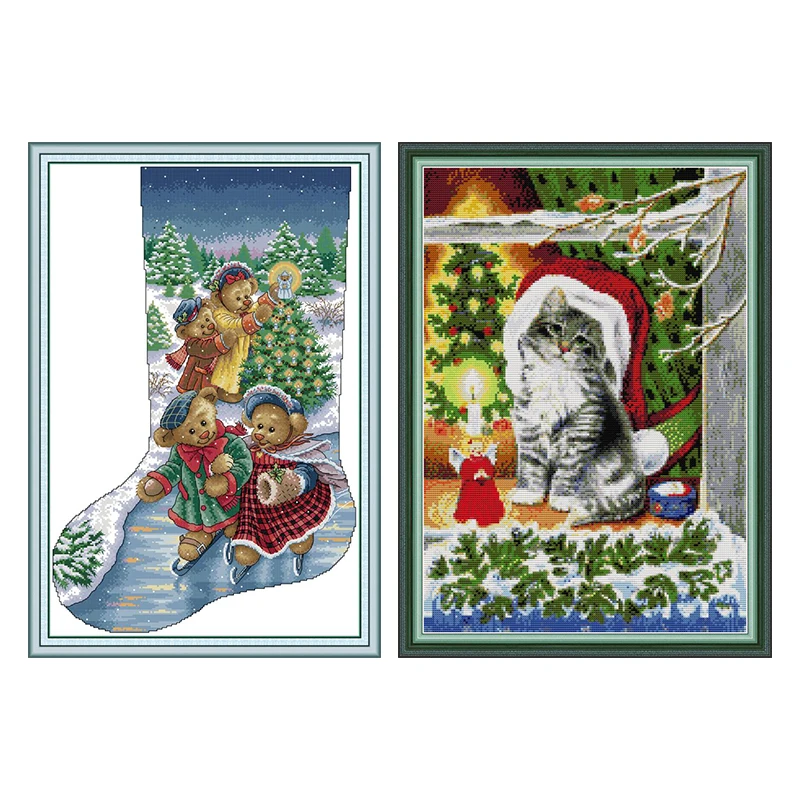 Набор для вышивки крестиком набор рукоделия с печатью мишки на Рождество DMC 14CT