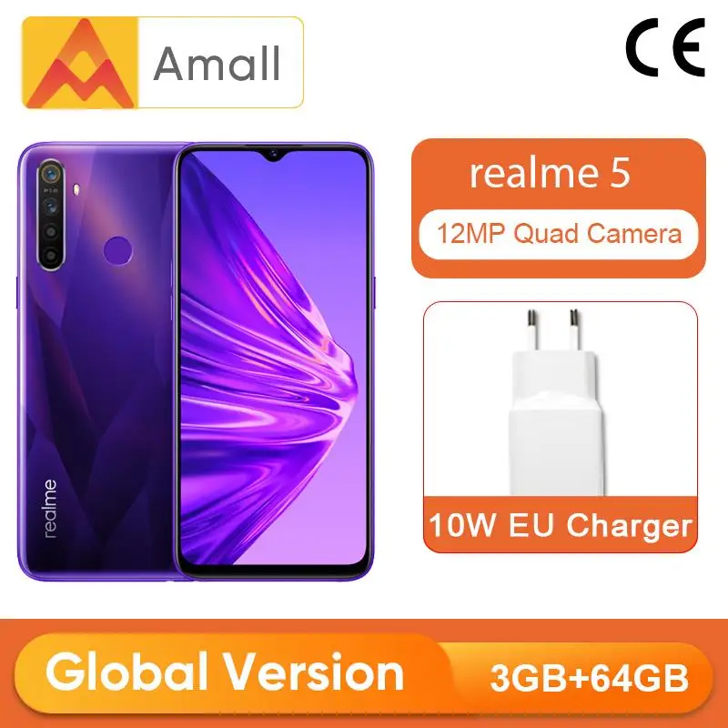 Глобальная версия realme 5 3GB 64GB 6 ''мобильный телефон Snapdragon 665 Восьмиядерный