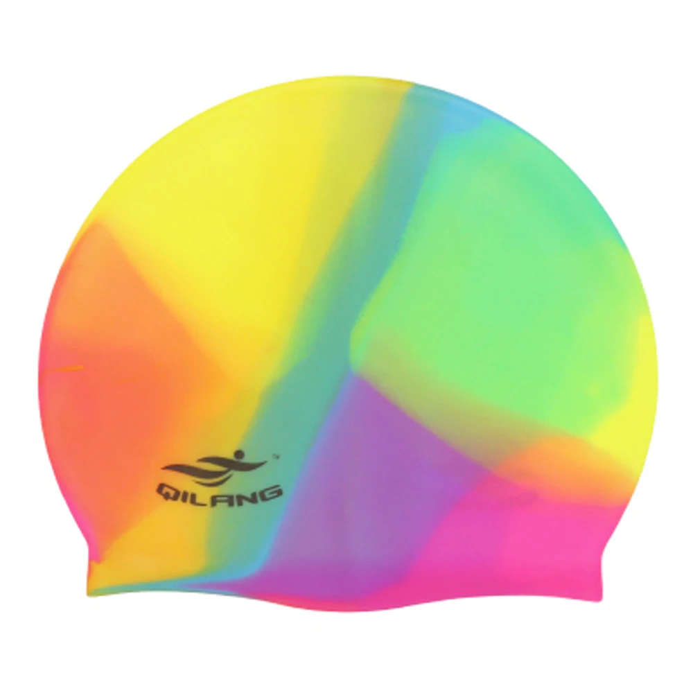 

Women Men Ladies Rainbow Colorful Waterproof Silicone Ear Long Hair Protection Swim Pool Swimming Cap Swimwear Hats for Adults