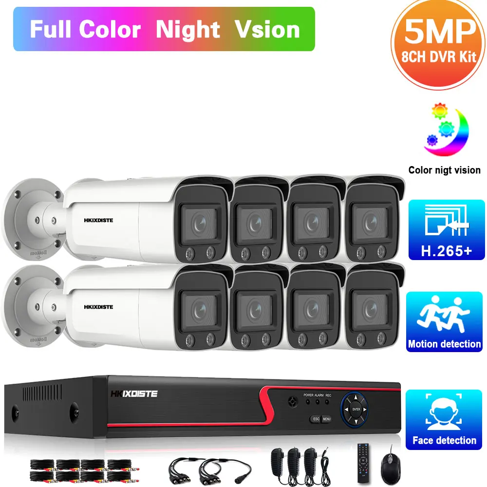 

Full Color Night Vision CCTV Camera Systems 5MP 8CH DVR Kit Outdoor AHD Security Surveillance Camera System Set 8 Channel H.265