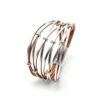 european and american pop fashion atmosphere high sense alloy simple multi layer leather beaded magnetic bracelet women