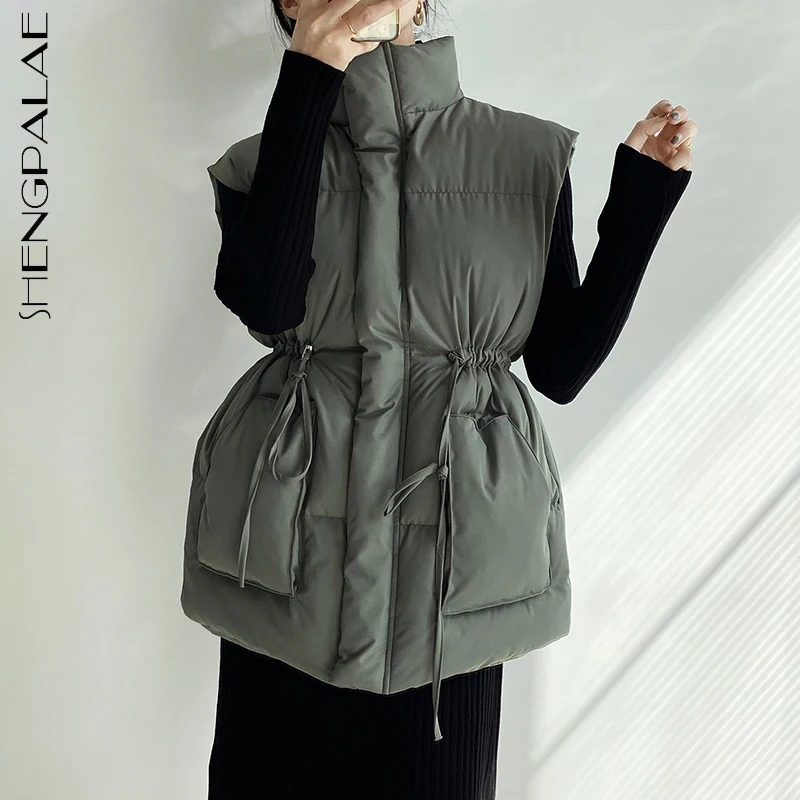 

SHENGPALAE Fashion Cotton Padded Vest Women's Winter 2021 New Stand Collar Loose Zipper Sleeveless Warm Thick Waistcoat Female