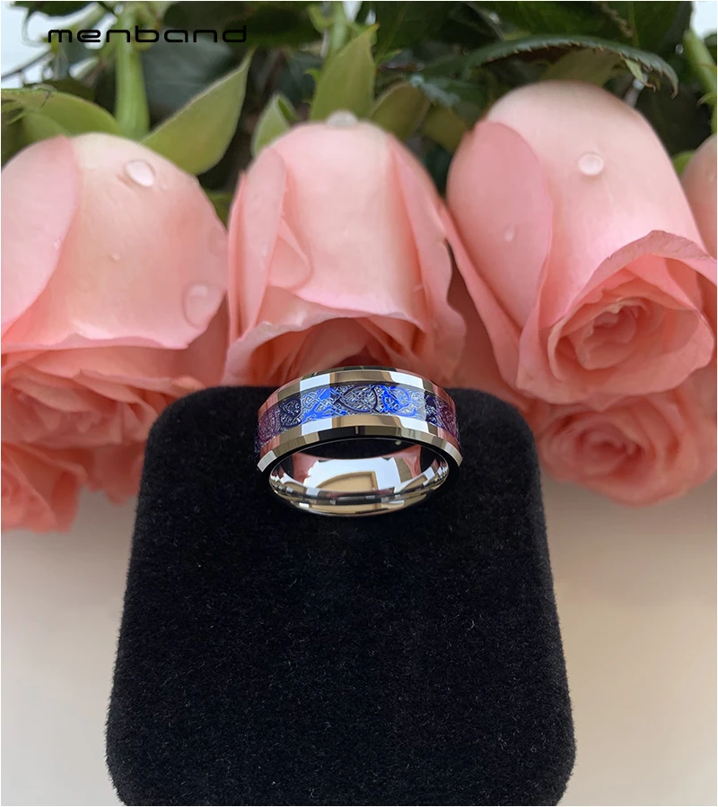 Вольфрамовое обручальное кольцо с драконом для мужчин и женщин метеоритом синим