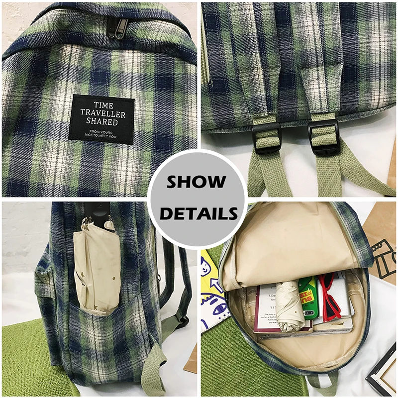 

Japanese Plaid Backpack Women Korean Large Capacity Students Schoolbag Campus Stripe Fashionable School Girl Backpack Travel Bag