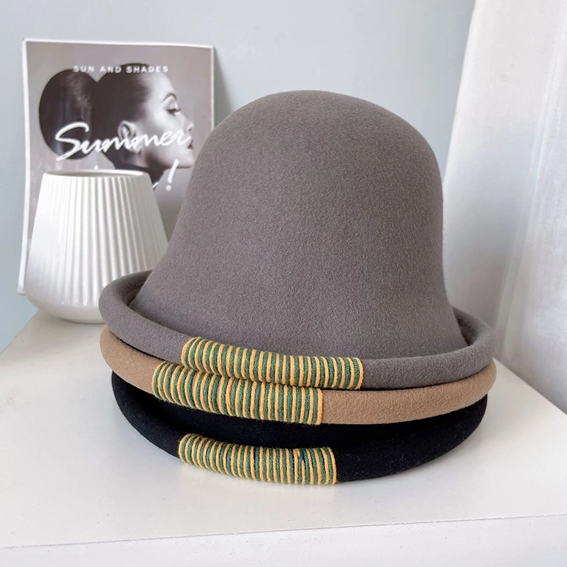

Новинка 2021, осенне-зимняя Рыбацкая шляпа, женская шапка для отдыха, Классическая австралийская шерстяная однотонная шляпа, шляпы-федоры