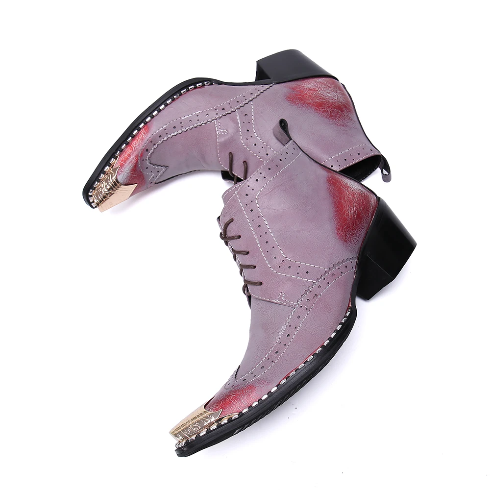 

Christia Bella Metal Toe Lace Up Genuine Leather Shoes British Style Large Size Men Boots Pointed Toe Formal Party Cowboy Boots