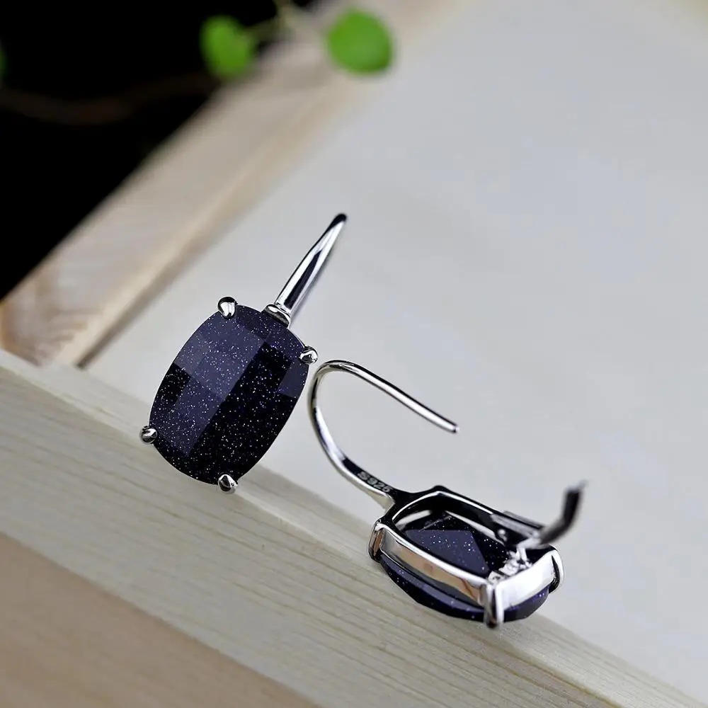 

EMERALD GREEN AMETHYST EARRINGS SMOKY QUARTZ DROP EARRINGS STERLING SILVER 925 JEWELRY BLUE GEMSTONE CUTTING FOR WOMEN