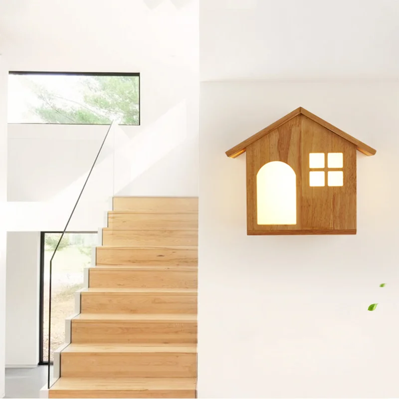 Настенные светильники в скандинавском стиле деревянные светодиодные лампы для