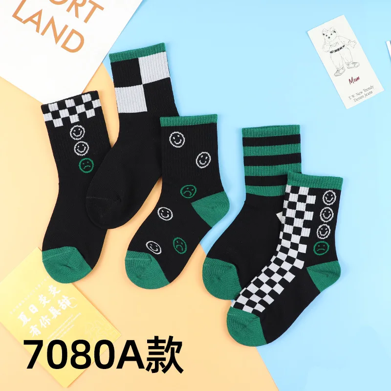 

5 пар, Детские хлопковые носки средней длины, с высоким берцем